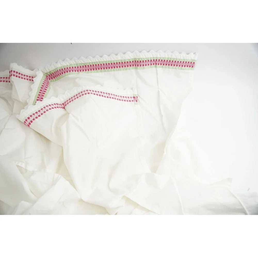Pottery Barn Teen Duvet Full White Pink‎ Green Floral Embroidered Scalloped